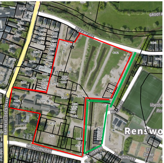 Kaart deel Beekweide II waar tijdelijke bouwstop geldt.